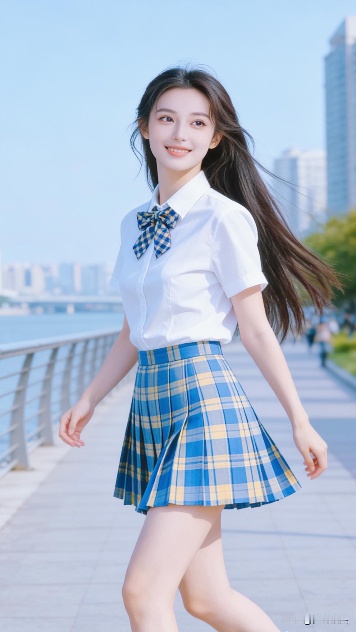 青春洋溢的校园风穿搭，蓝白相间的格子裙，元气满满！💙💙💙女生如何穿搭看起来