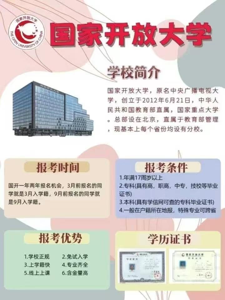 2026年3月学籍国家开放大学报名中[玫瑰]
1、基薄础‬弱，不想参加‬入学试的
