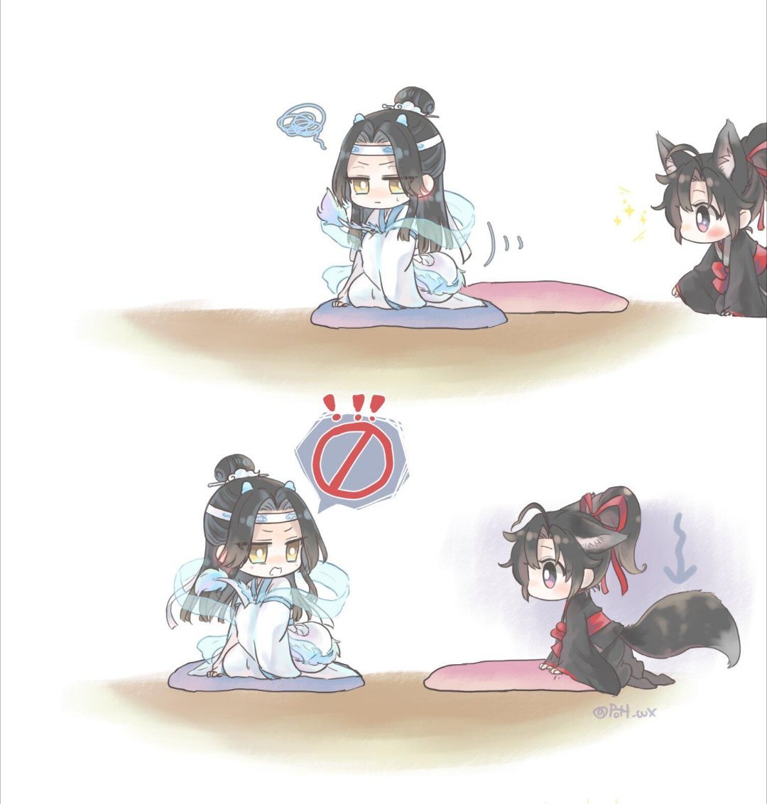 魏婴要让蓝湛摸尾巴，蓝湛害羞得弹起来了！作者X：Pott＿wx魔道祖师忘羡