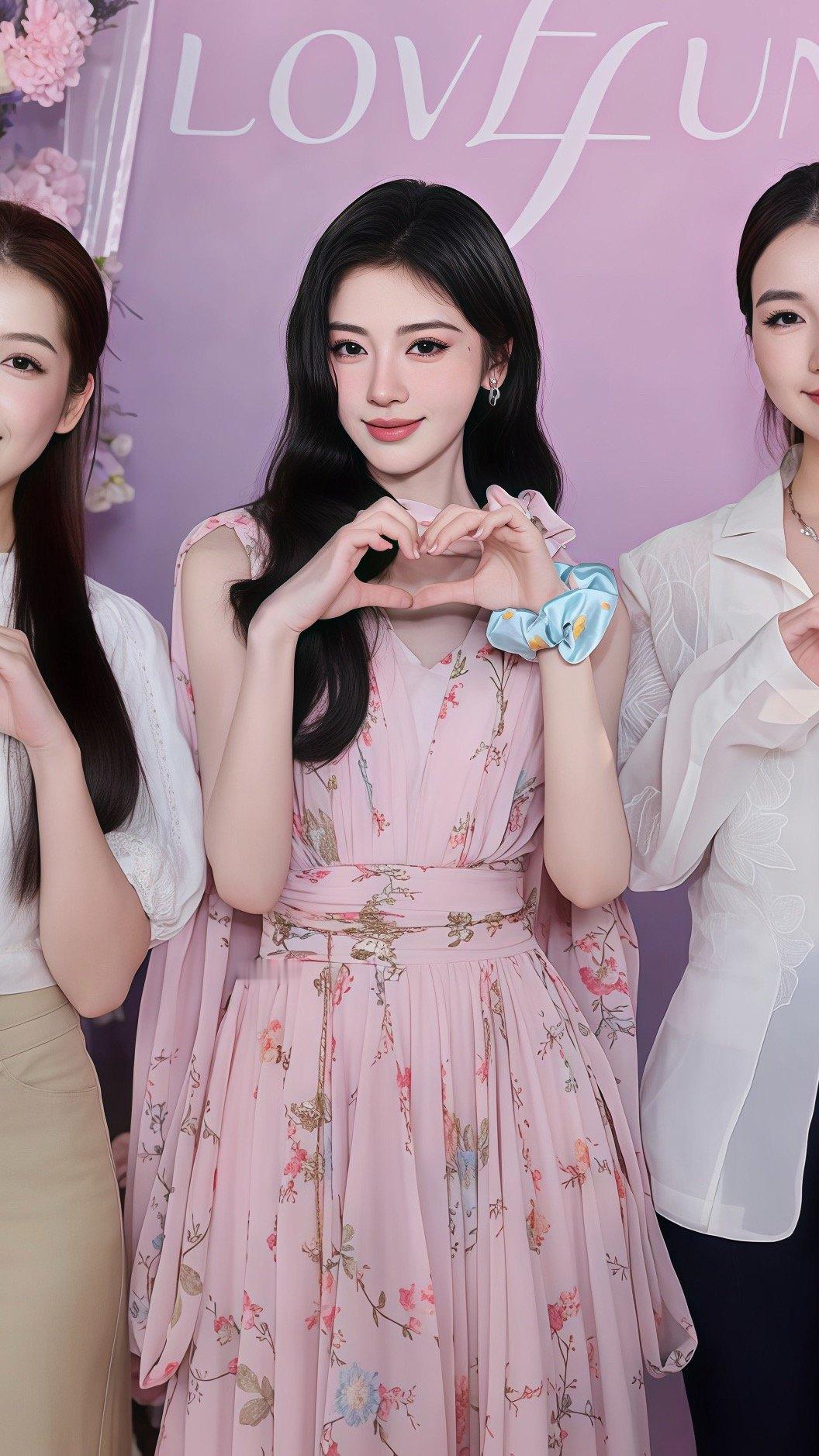 合照来了 萌萌的婧祎鞠婧祎鞠婧祎粉色雏菊长裙 ​​​