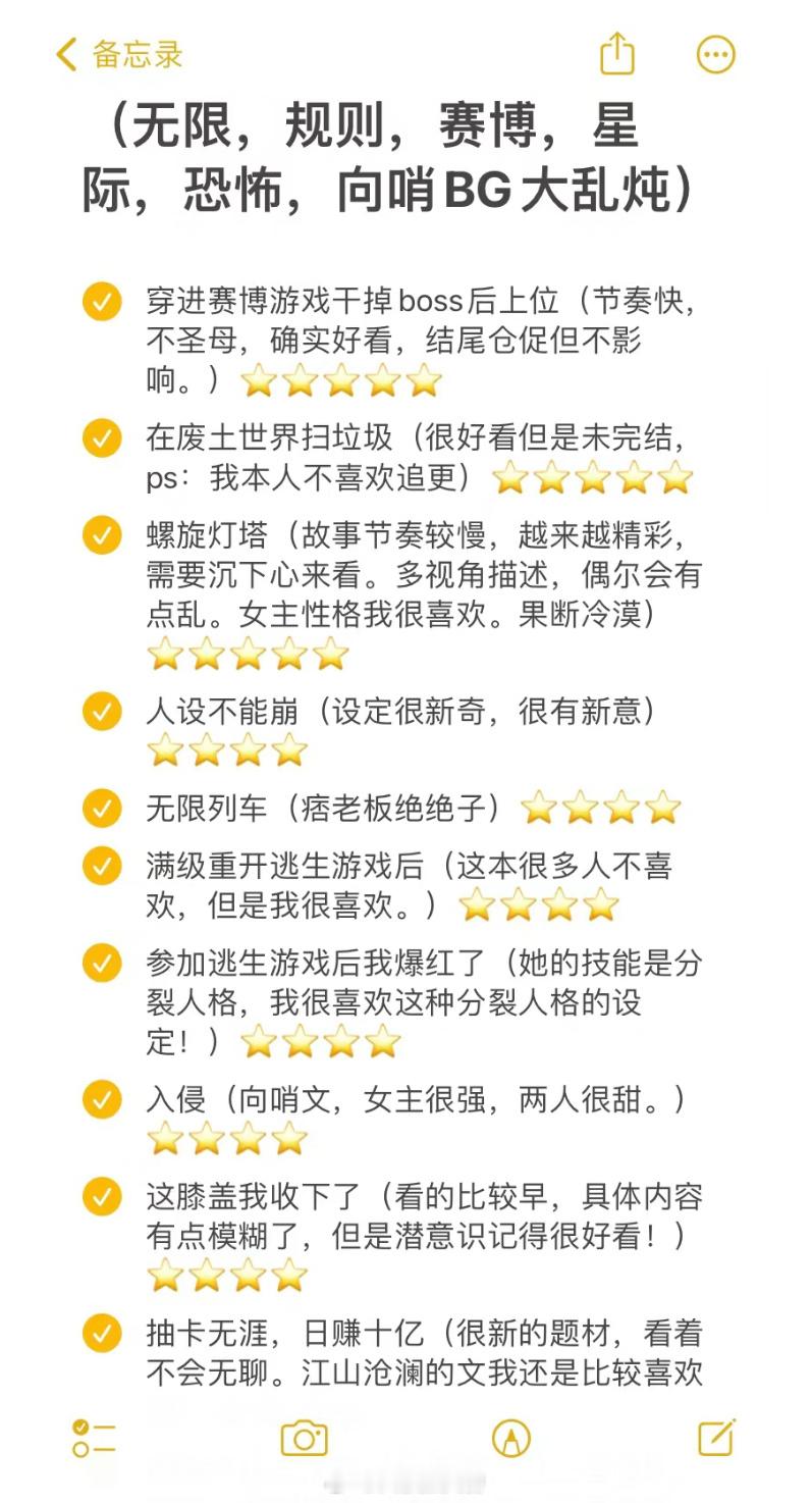 整理了一些个人比较喜欢的小说，BG向无限流/恐怖/赛博/末世/星际/向哨 大乱炖