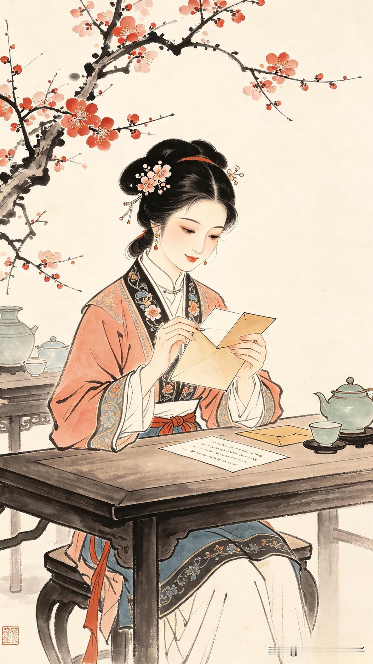 上联：画阁春深，红梅绽蕊，看疏影横斜，对清茶半盏，慢拆云封，字里行间寻旧梦
  