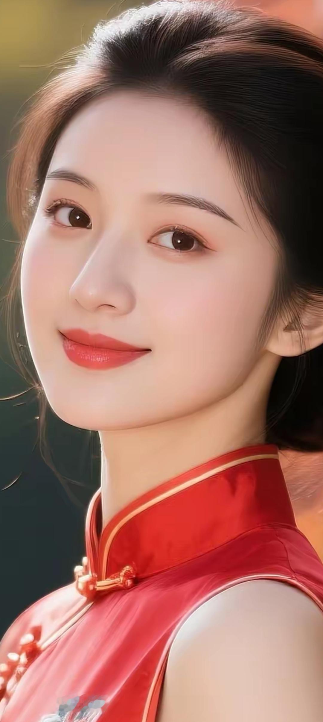 优雅红衣美人，笑靥如花，韵味十足！🌸💄✨