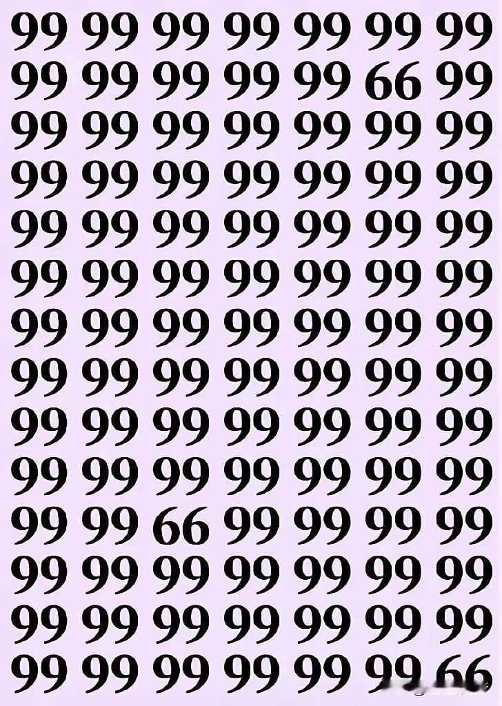这图片全是“99”，中间混了几个“66”。你能找出几个？考考你的眼力[作揖][玫