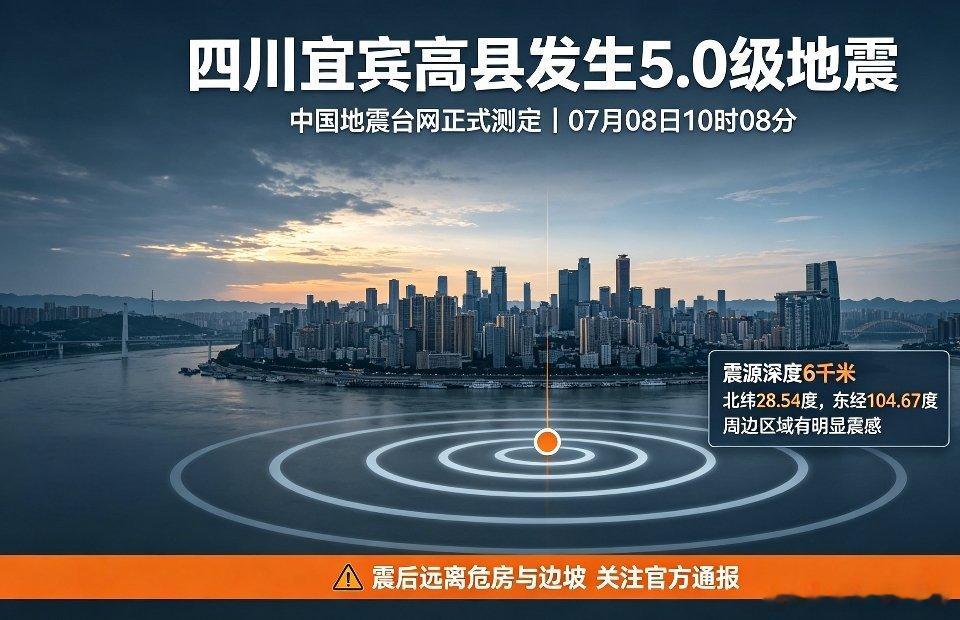宜宾高县地震四川宜宾地震 7月08日10时08分，在四川宜宾市高县（北纬28.5