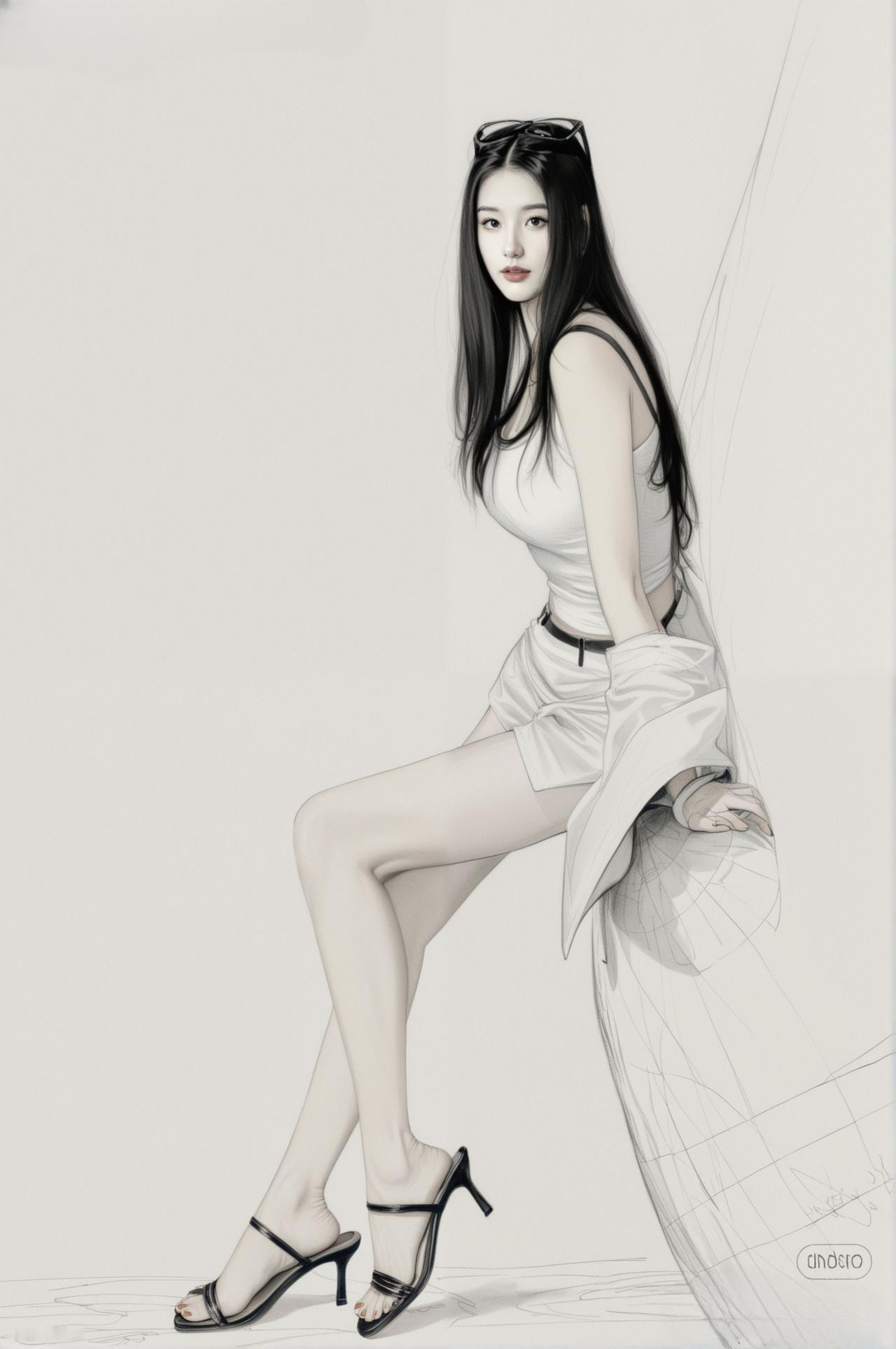 红妆美人倚，黑鞋映影长。