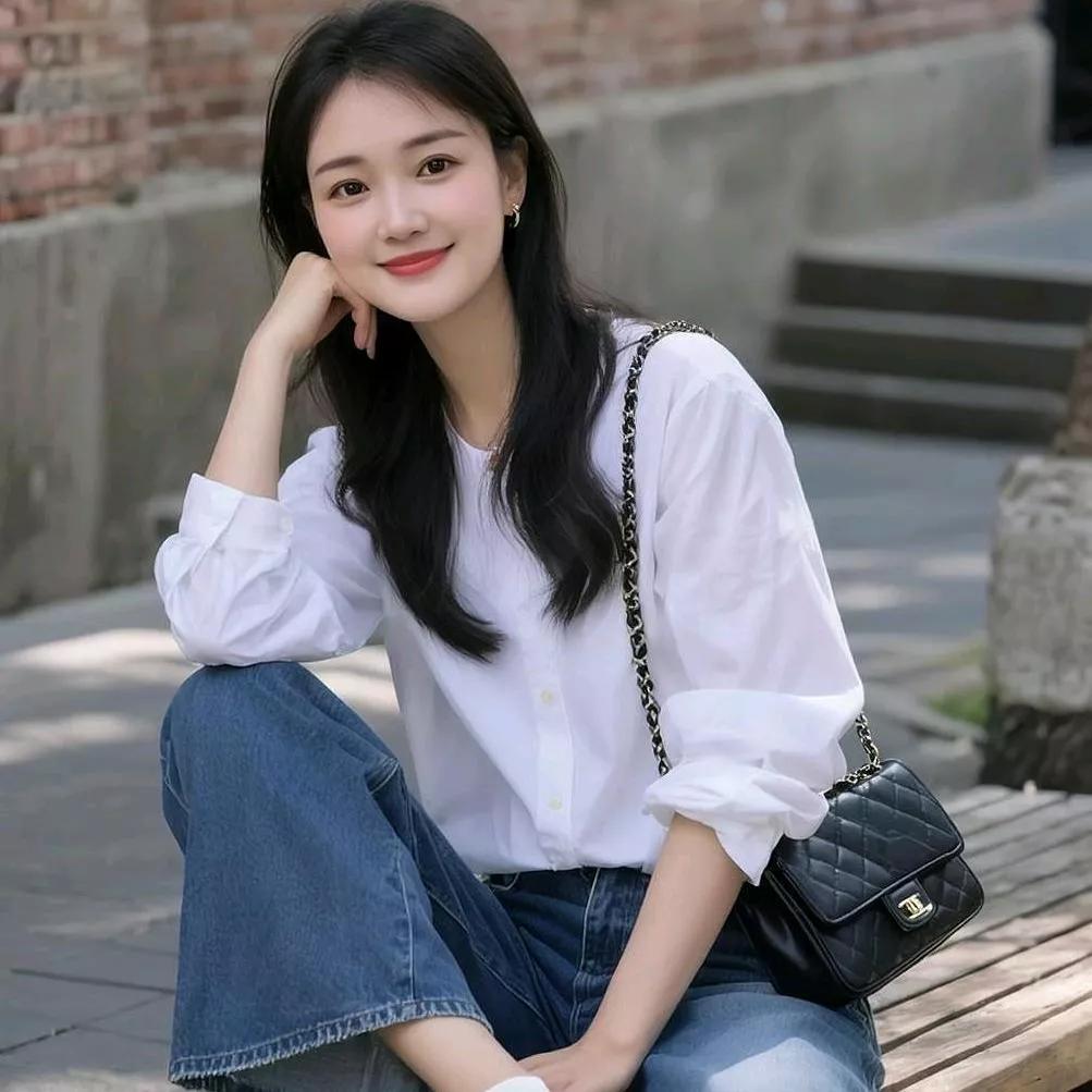 阳光明媚的午后，少女倚靠在墙边，笑容灿烂。少女感笑容 少女的笑容 阳光白裙少女 