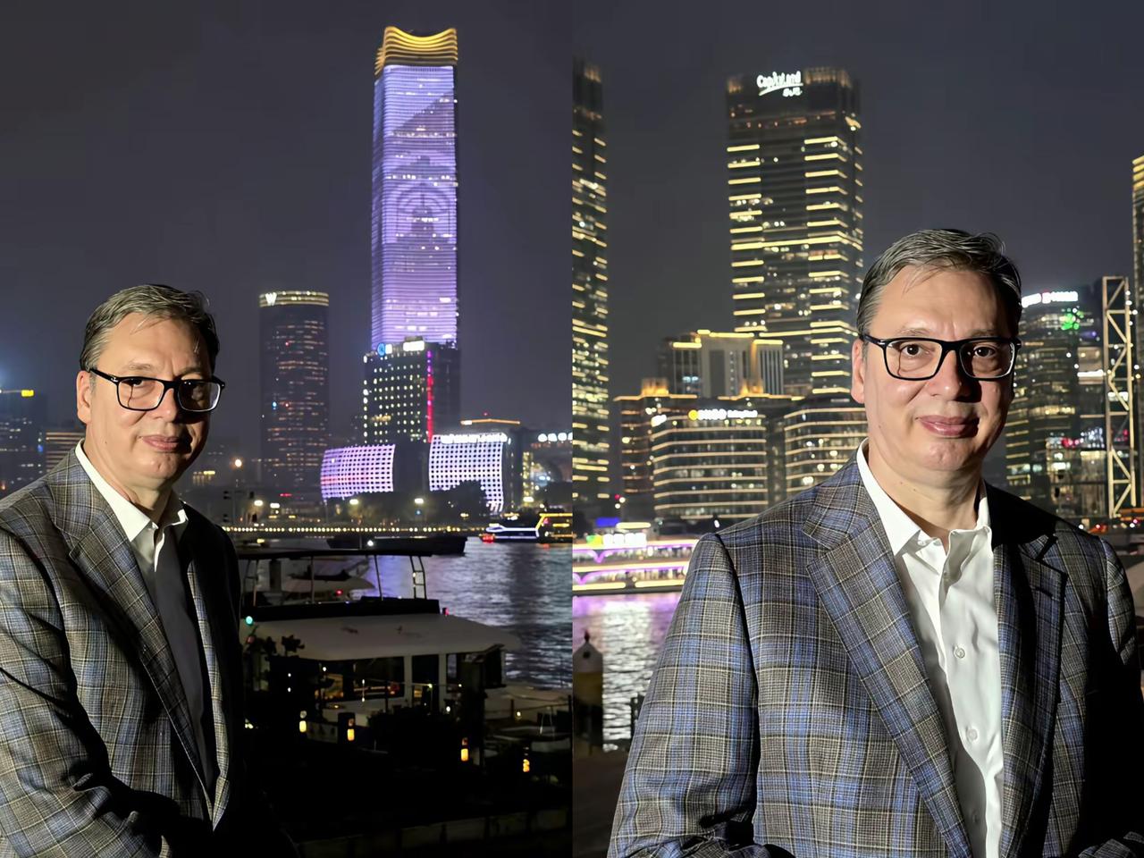 武契奇驻足黄浦江畔赏夜景，这一幕真的越品越有味道！浦江两岸的璀璨灯火，不仅是上海