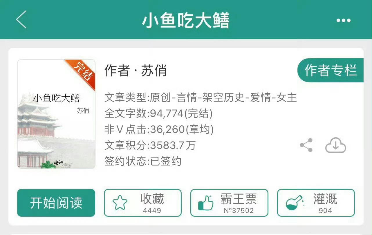 小说推荐：《小鱼吃大鳝》 作者:苏俏简评：武力值爆棚女主vs高冷纯情男主，先婚后