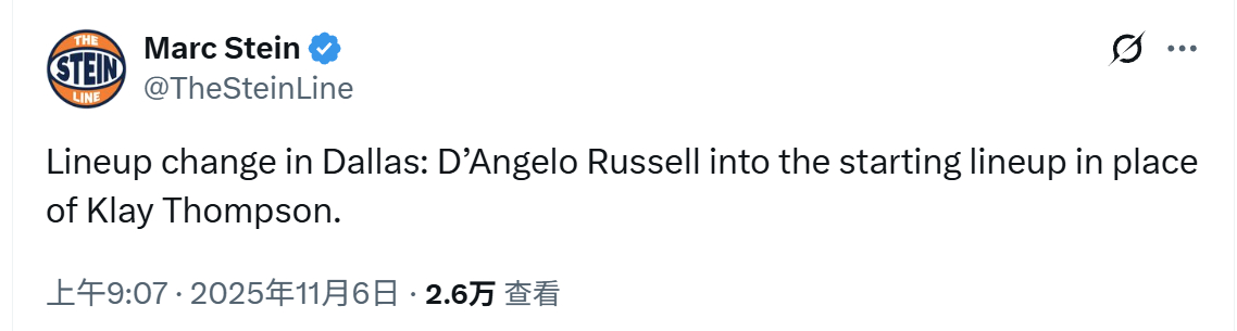 独行侠今天打鹈鹕，基德调整首发阵容，拉塞尔上，克莱进替补。 ​​​