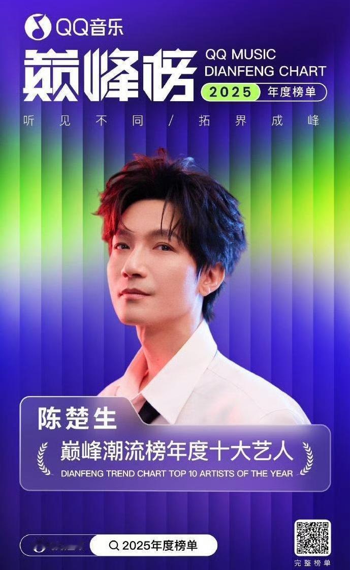 腾讯娱乐白皮书，陈楚生战绩不错哦。
首先是巅峰潮流榜十大艺人！
其次《庙堂之外》