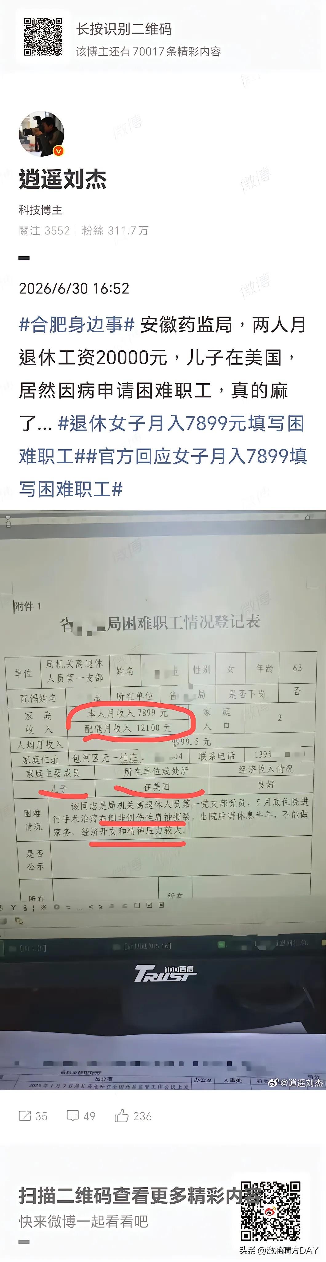 贫穷限制了我的想象，是颠覆了对贫穷的想象，两个人退休工资加起来有20000元，儿