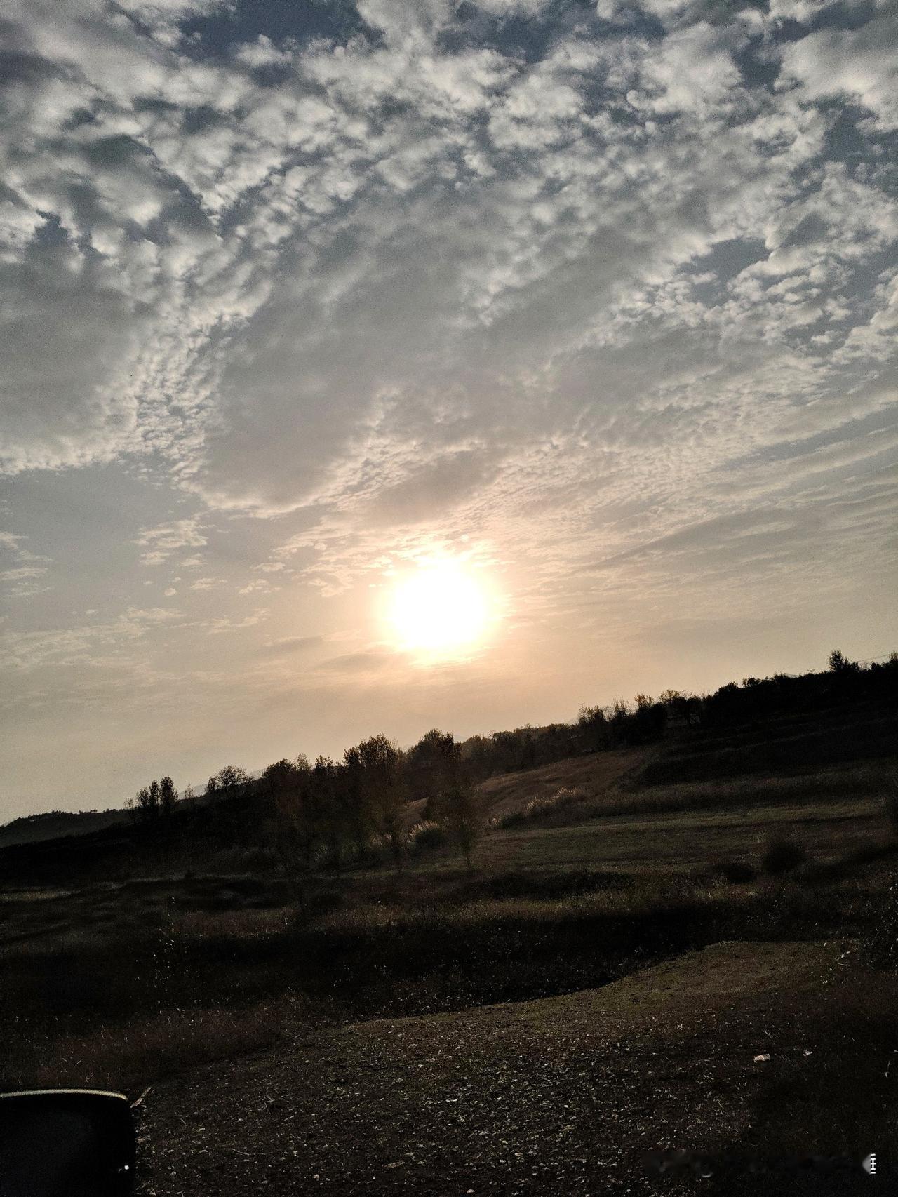 今天开着车往山里走，路不算宽，两旁的草都黄了，树也落了，看着有点萧瑟，但风一吹又