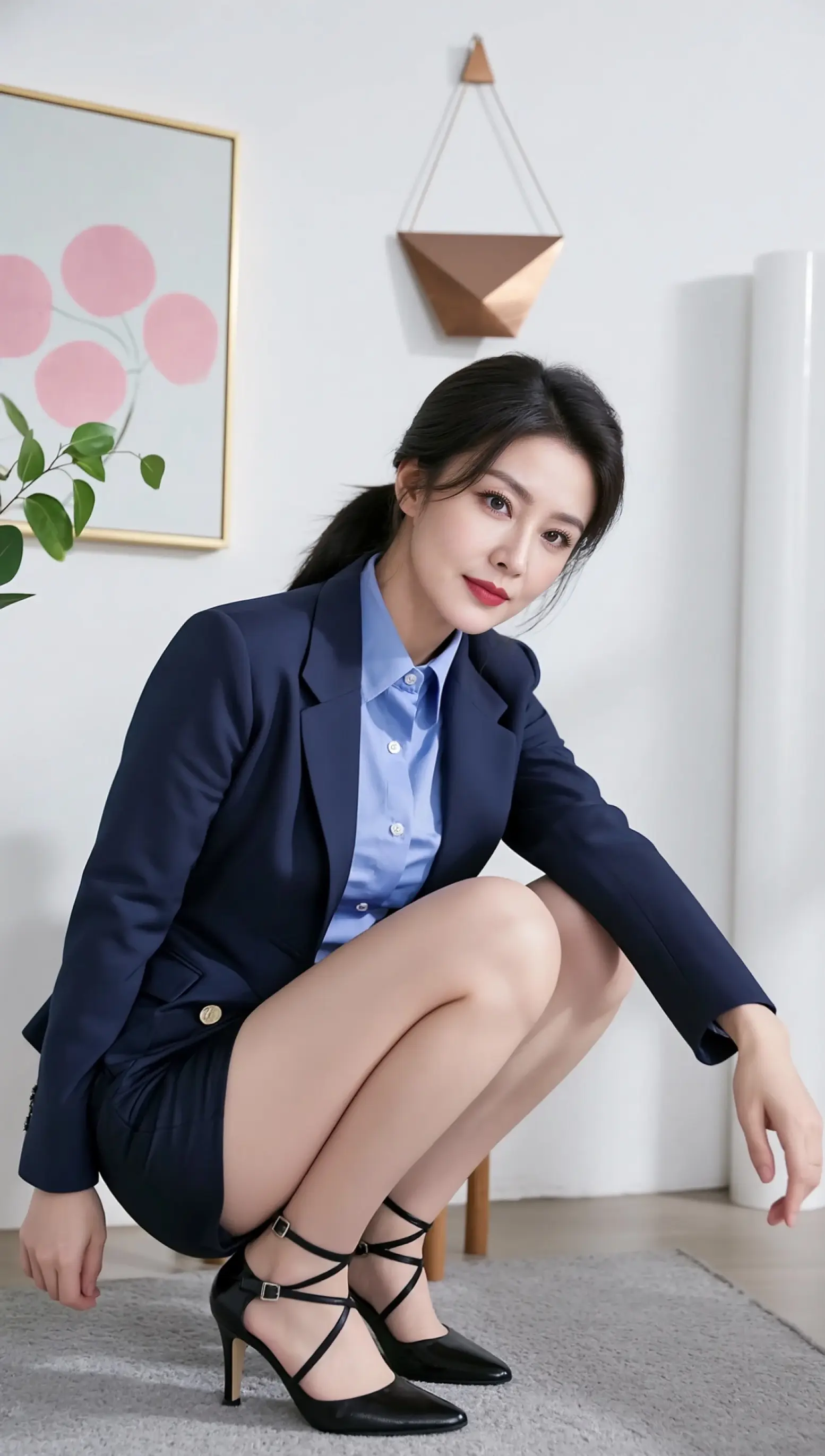 AI职场风蹲姿照 ai创作