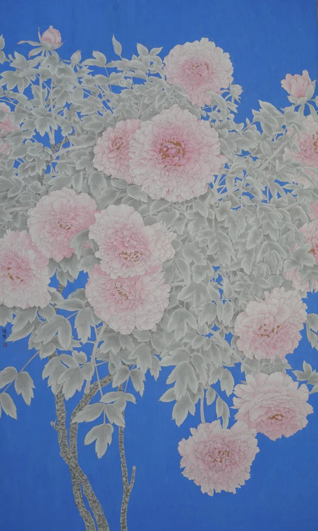 工笔花鸟画家杜源吉作品有着细腻入微的笔触和淡雅的色调。以线条秀润、设色清雅、意蕴
