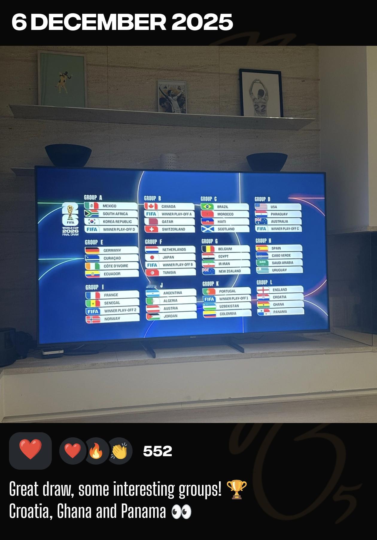 APP更新很棒的抽签，有趣的小组！🏆克罗地亚、加纳和巴拿马👀*电视机后面放着