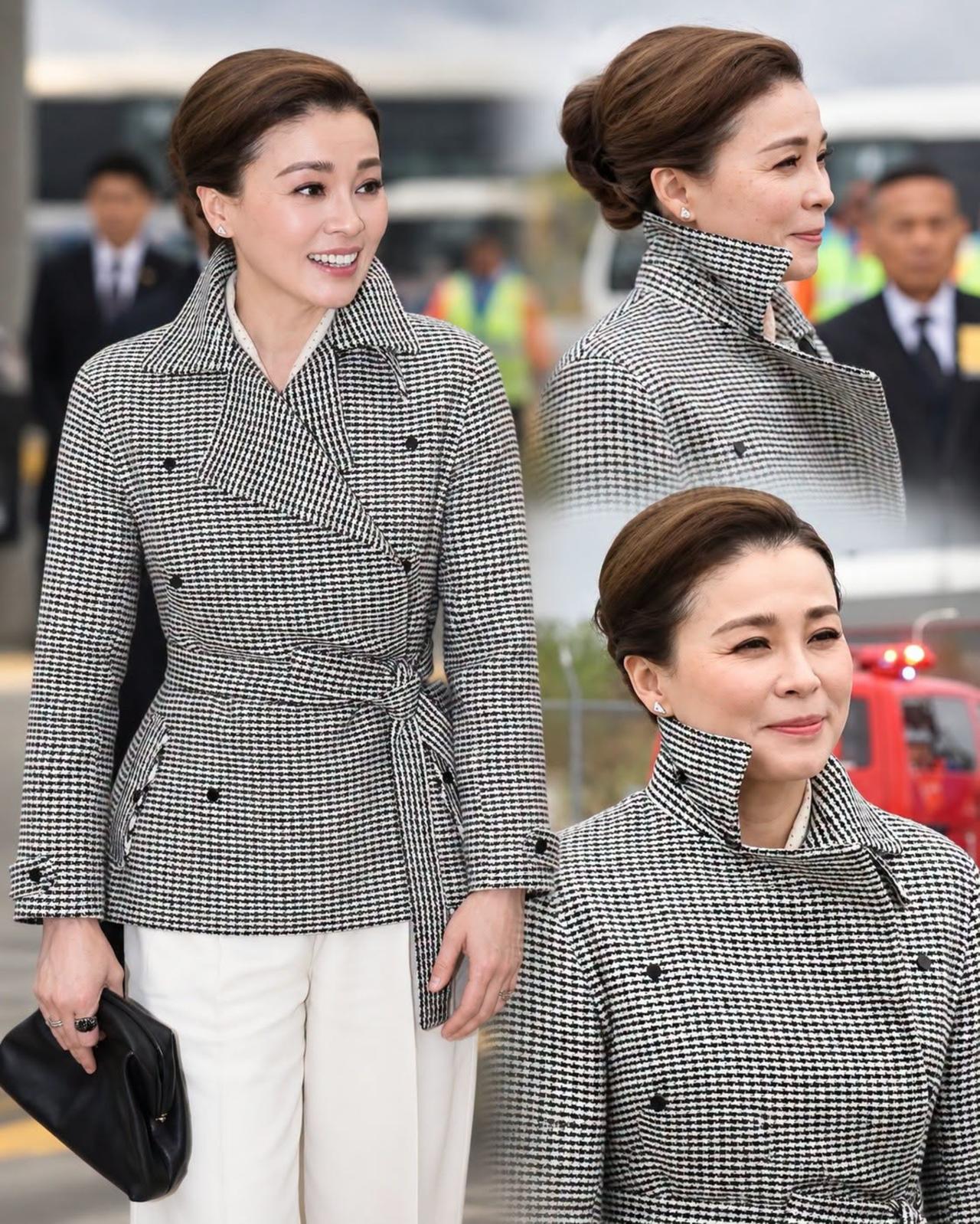 苏提达访日造型好美，灰色风衣成熟干练
泰国王后去日本访问，穿了件特别有讲究的外套