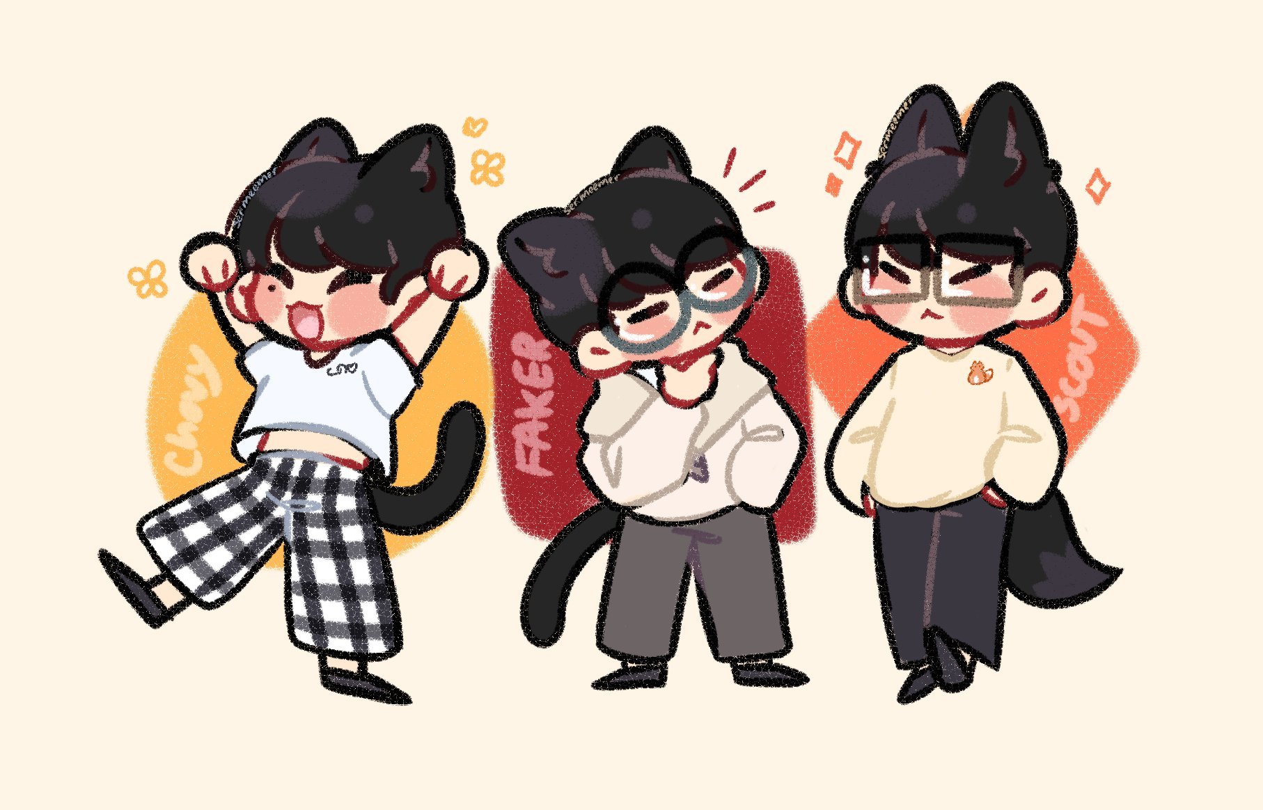 发现一个超级萌的Faker Chovy Scout饭绘[期待]两只猫猫😺😼和