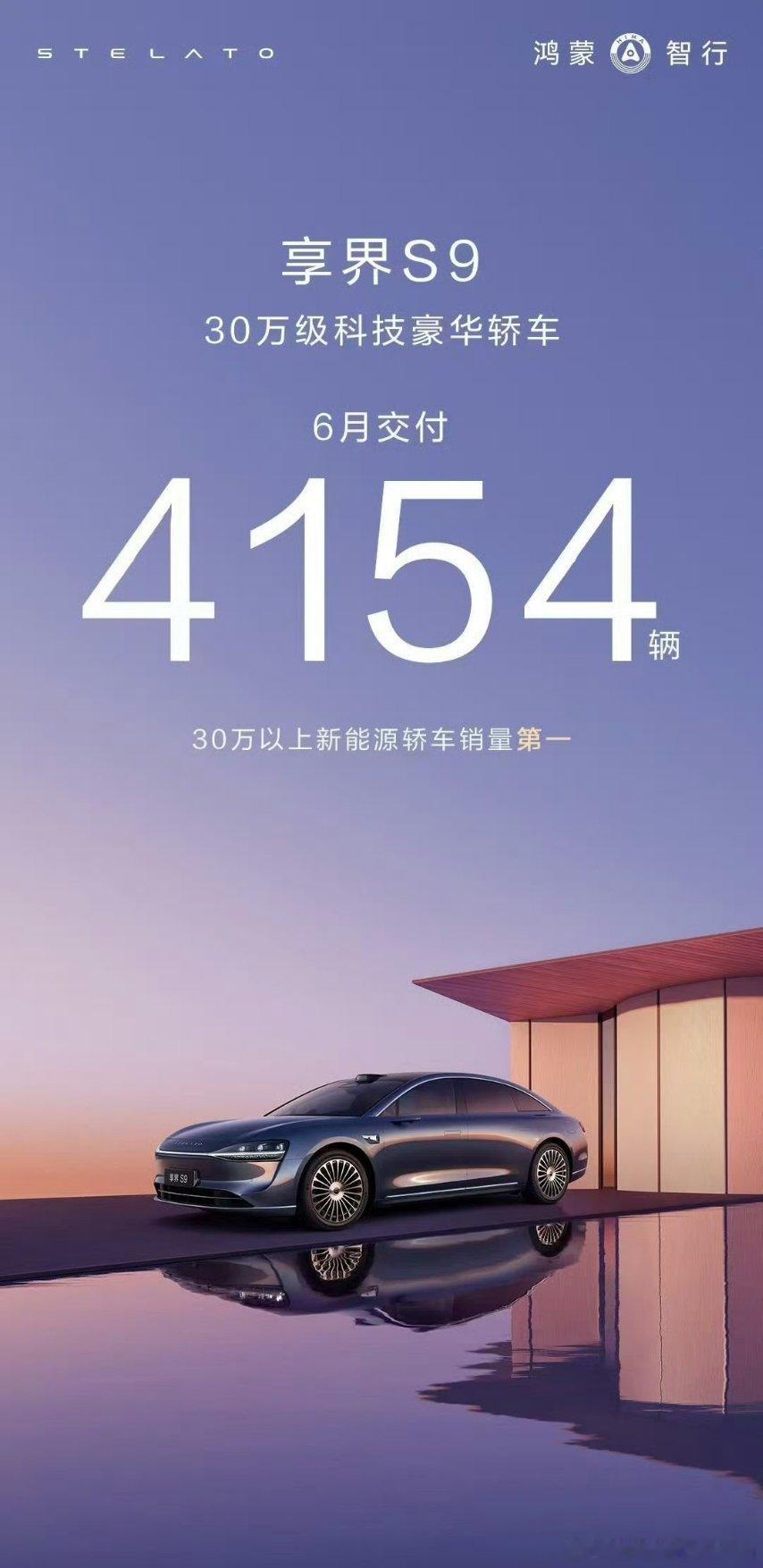 享界S9看着好像没声音，6月交付515430万级新能源轿车销量第一享界s9 ​​