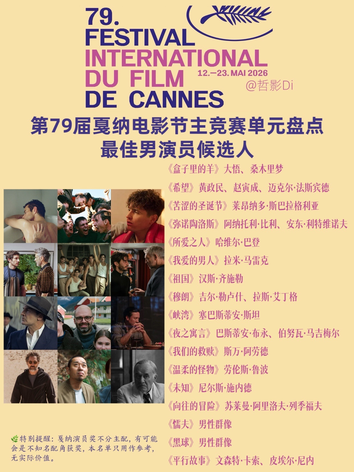 第79届戛纳电影节主竞赛单元🌿最佳男演员即戛纳影帝候选人盘点，相较于女演员，今