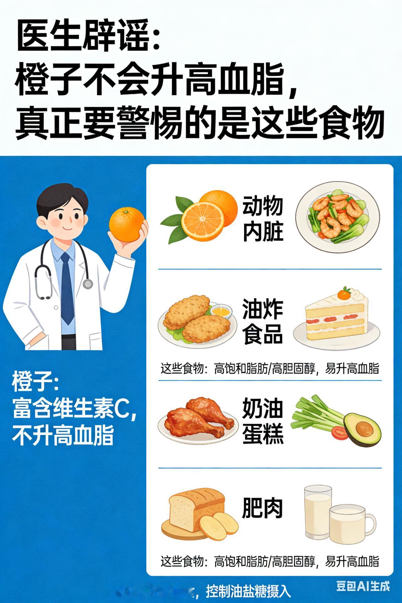 医生辟谣：橙子不会升高血脂，真正要警惕的是这些食物

橙子是高血脂的“催命符”？