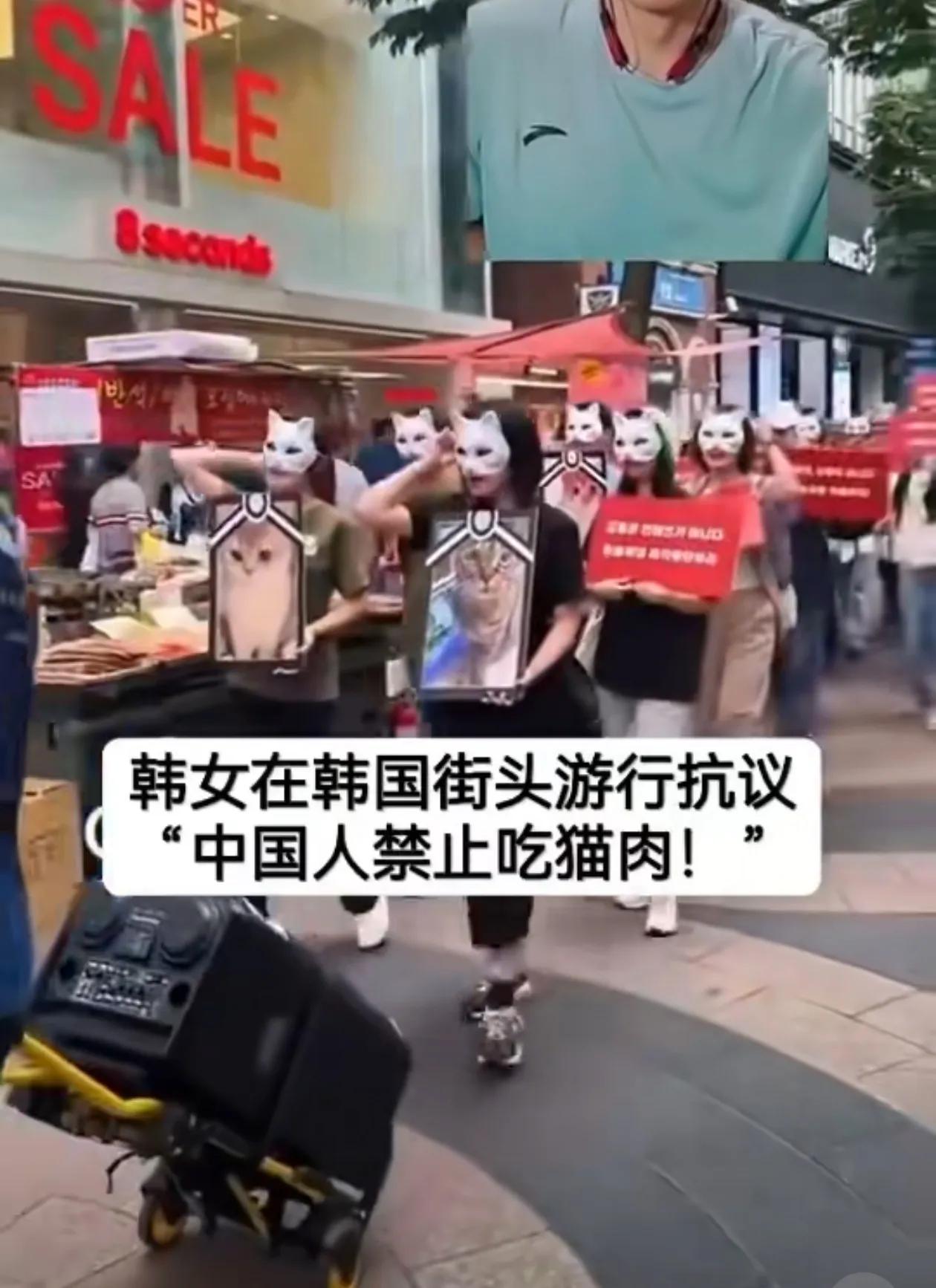 韩国女性在韩国街头抗议“中国人禁止吃猫肉”！病得不轻！你们为啥不抗议自己吃狗肉呢