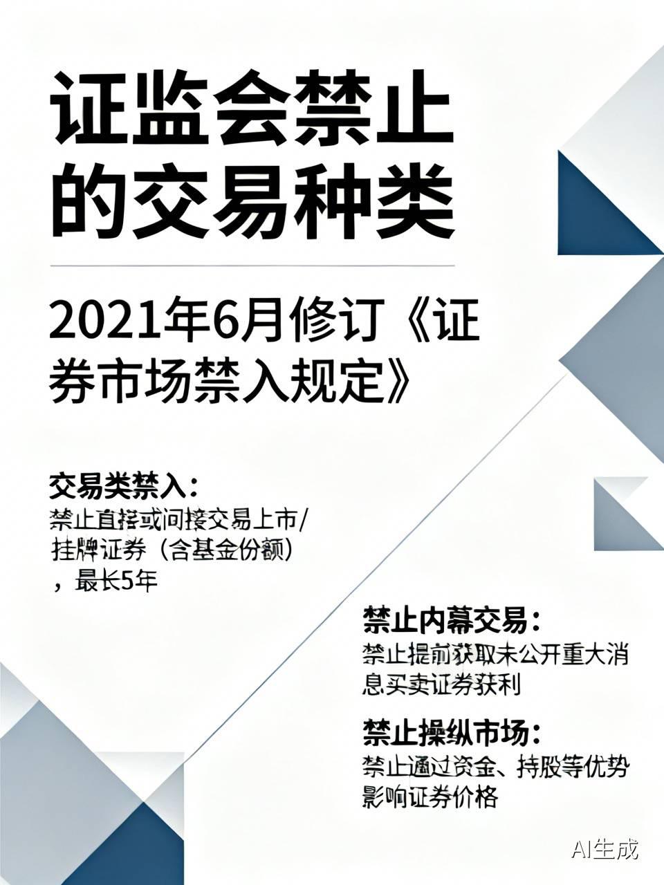证监会明令禁止的交易种类
       2021年6月修订的《证券市场禁入规定》