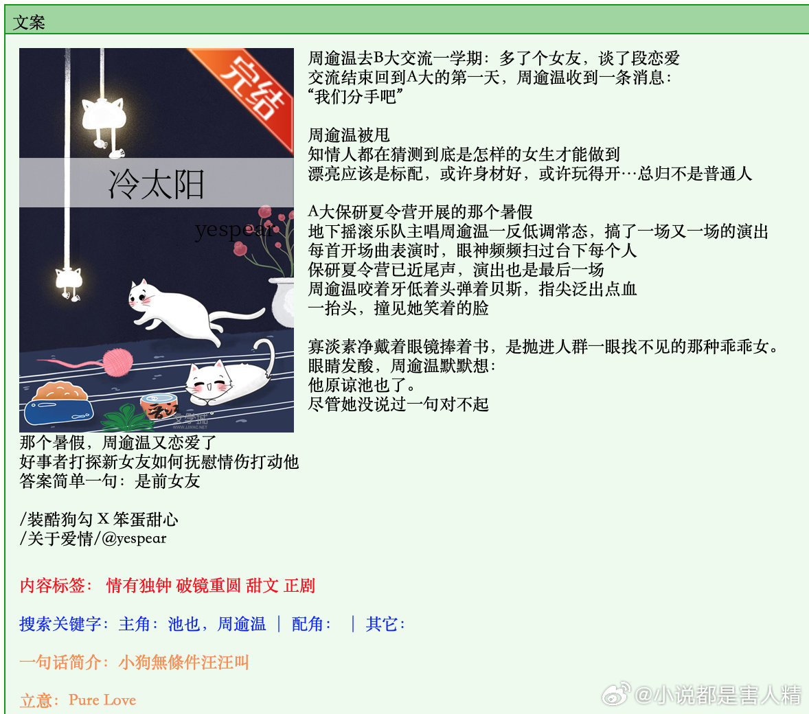 691.《冷太阳》yespear晋江已完结。奇葩的弃文点又来了，开篇一个airp