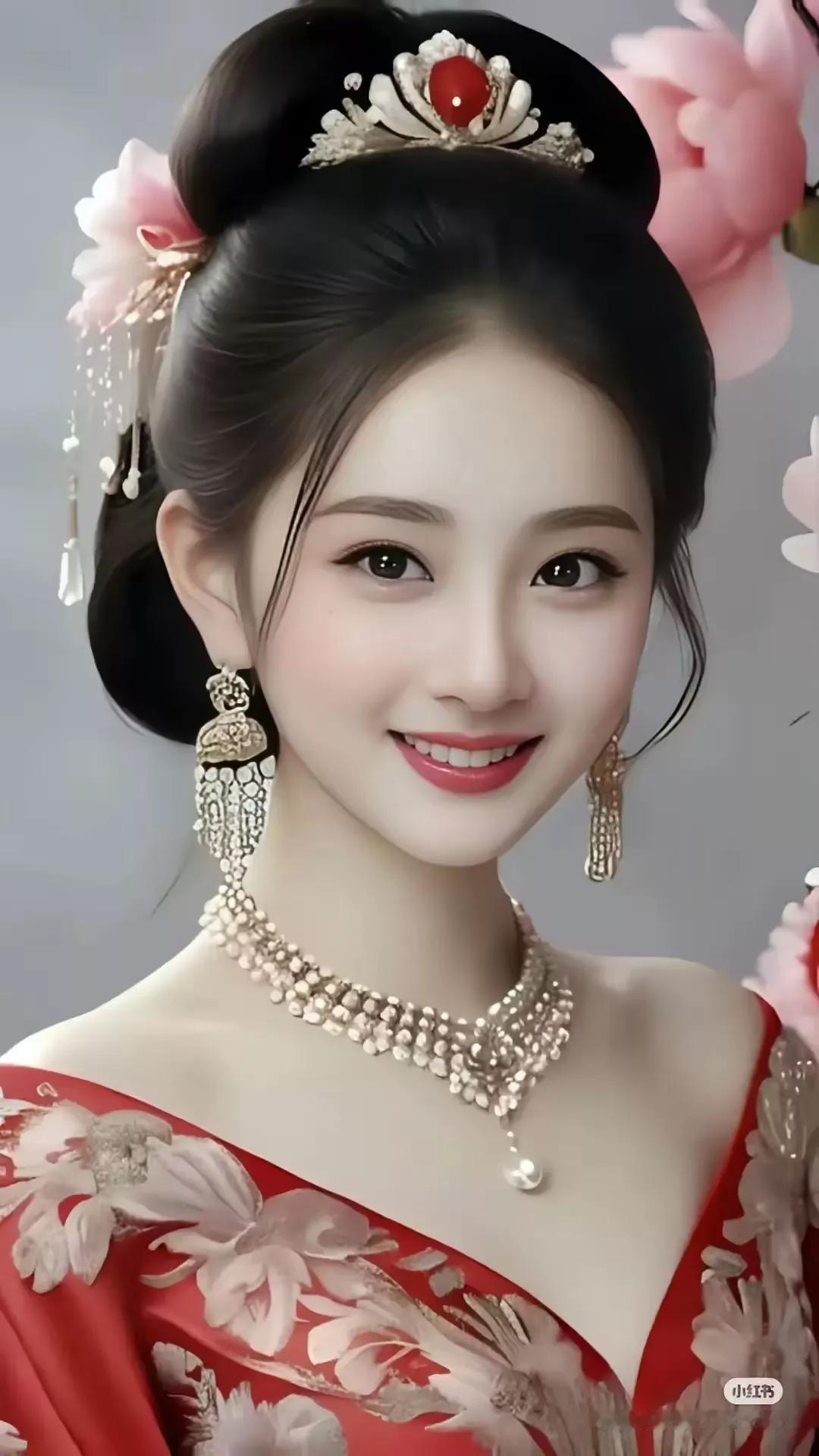 古典美少女，红衣飘飘，笑靥如花，韵味十足！🌸👗💄