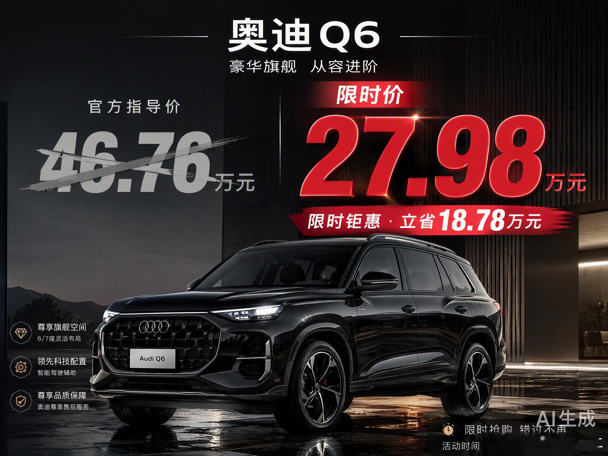 上汽奥迪这波操作真是把“以价换量”玩明白了。Q6直接从46万多干到27.98万，