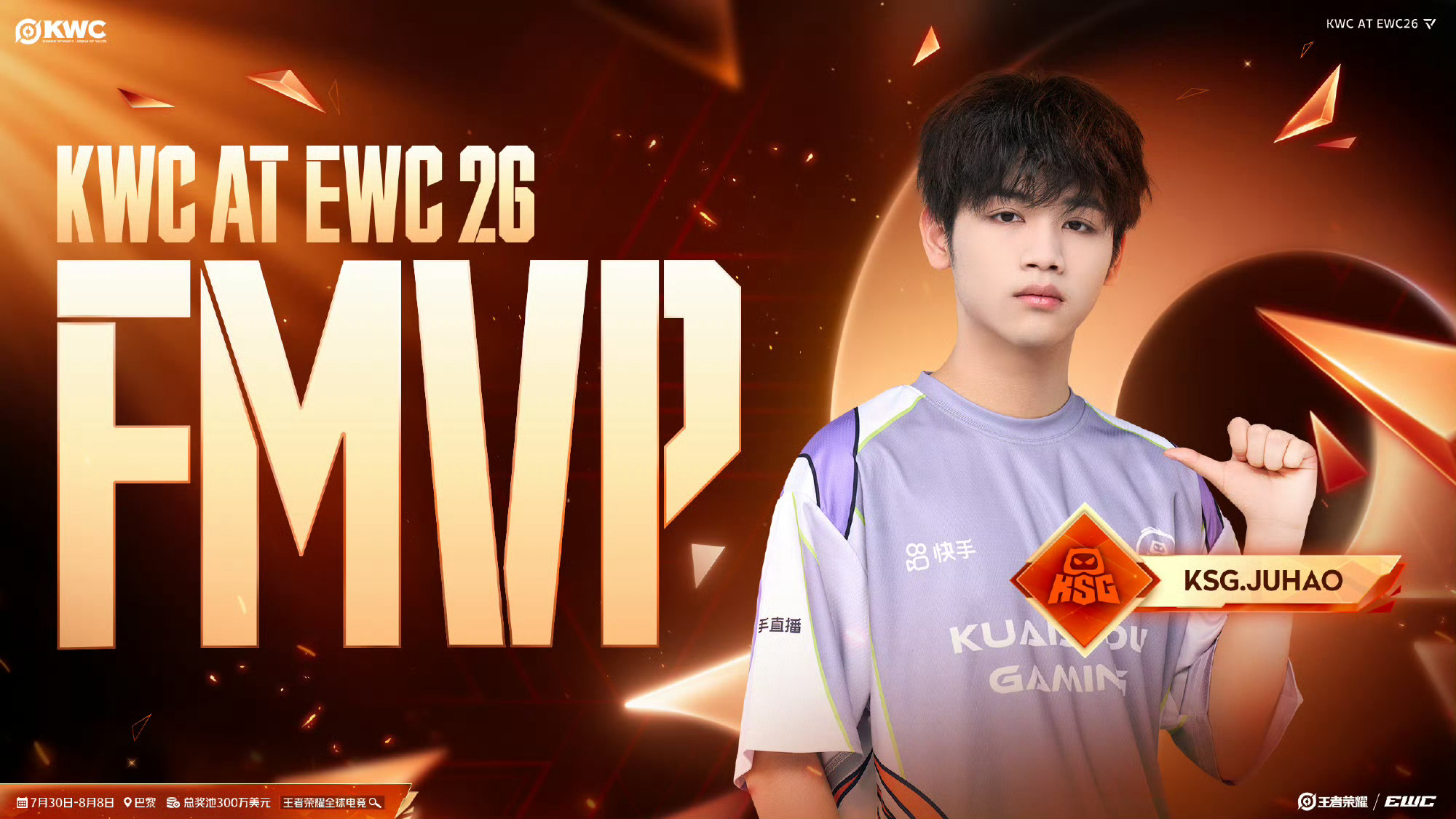2026王者荣耀电竞世俱杯恭喜（何伟嘉） 斩获本届KWC FMVP!KWC句号获