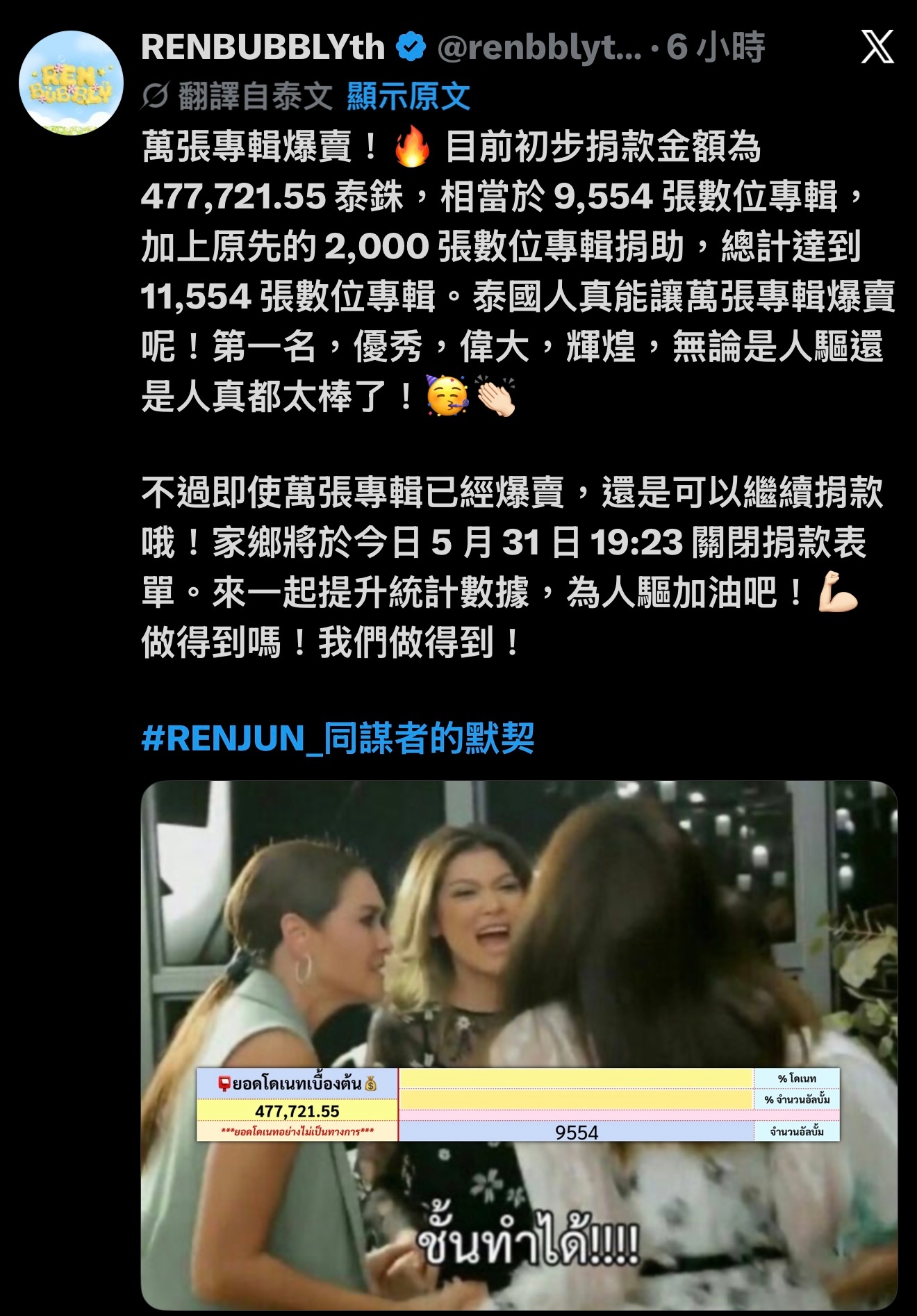 來自全世界給仁俊的愛🤲🏻😭-此前曾有一位粉絲一次投入 10萬泰銖 支持《同