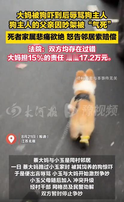 “解释不清了！”大妈被狗吓到后辱骂狗主人，双方吵架导致狗主人的父亲被“气死”，法
