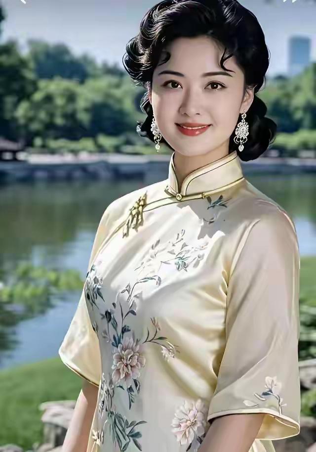 优雅的旗袍女子，置身于静谧的湖畔，尽显东方古典美。