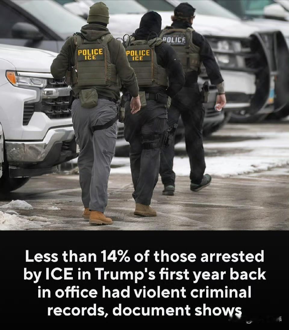 CBS News发文：在过去一年里，ICE逮捕的近40万名移民中，被指控或曾因暴