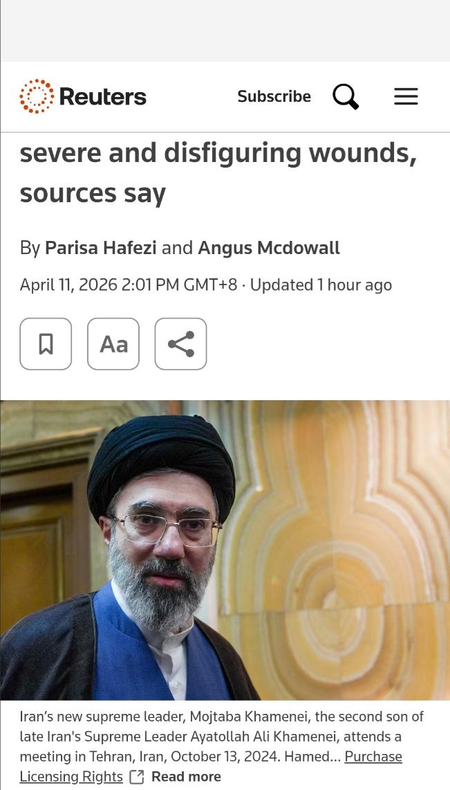 路透社的一条最新消息，把全世界对伊朗局势的猜测推到了顶点：现任伊朗最高领袖，身受