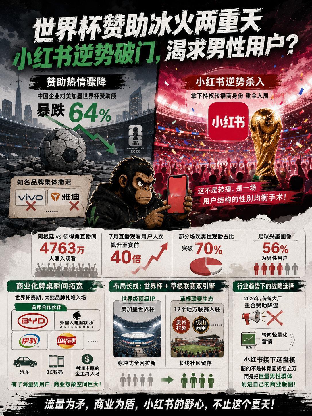 一边是中国企业对美加墨世界杯的赞助热情骤降64%，vivo、雅迪集体撤退。
而另