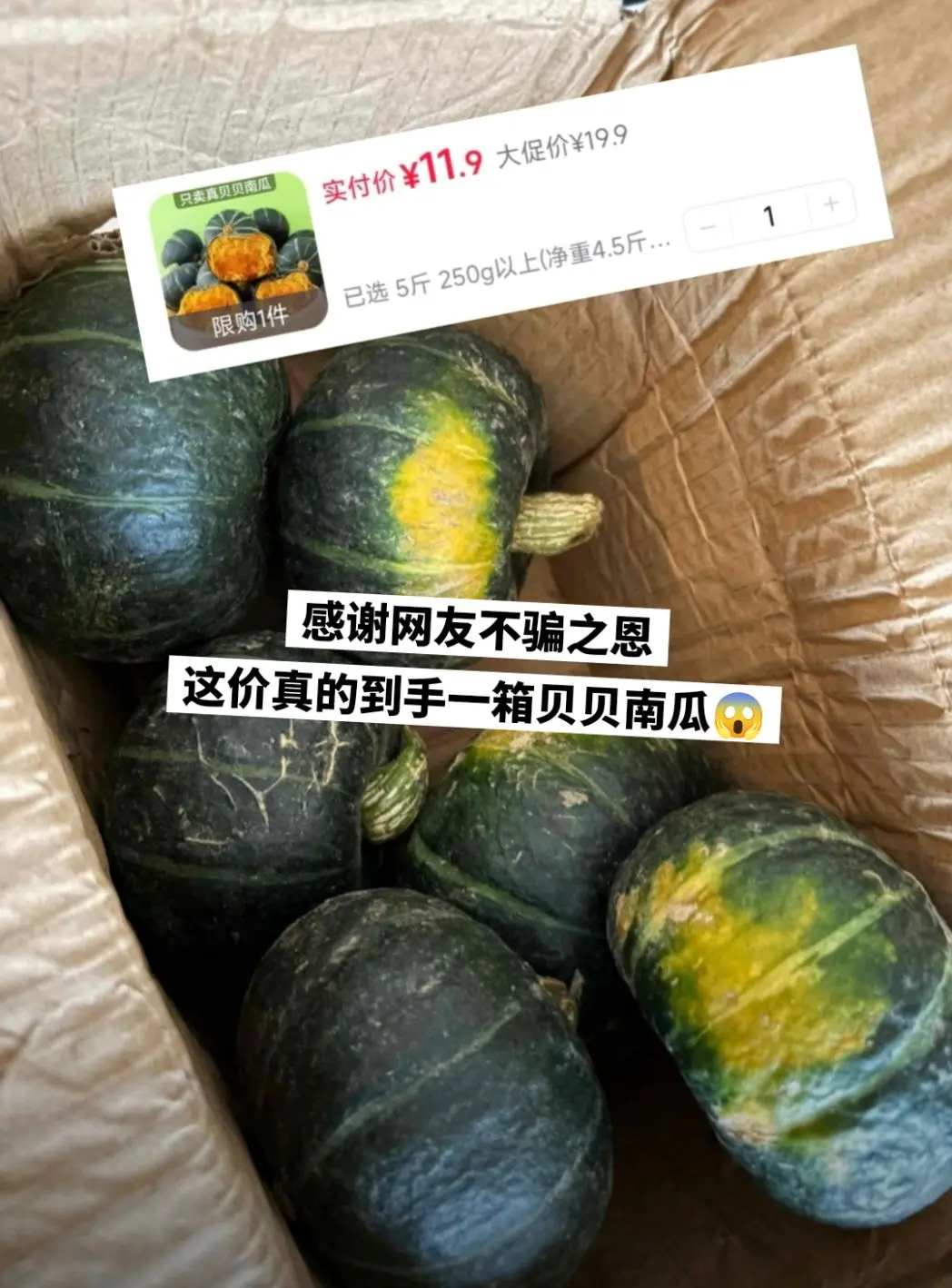 一箱贝贝南瓜到手才这价，粉粉糯糯巨好吃。