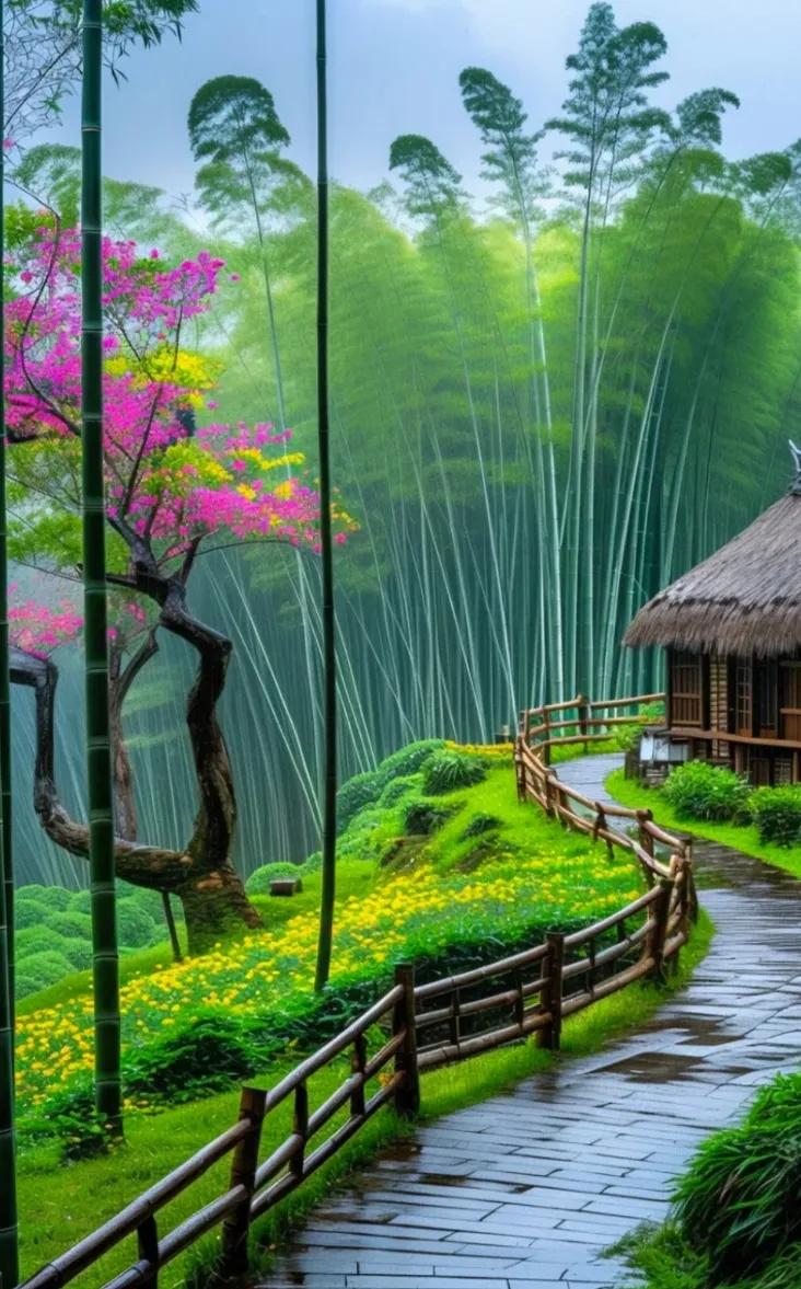 漫步竹林小径，感受大自然的宁静与美丽。林间美景！ 美妙的森林景观