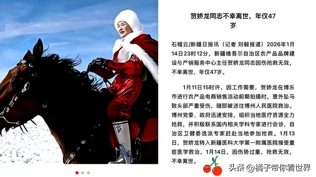 泪目，天妒英才！

刚看到贺娇龙同志在2026年1月14日23时 12分离世的官