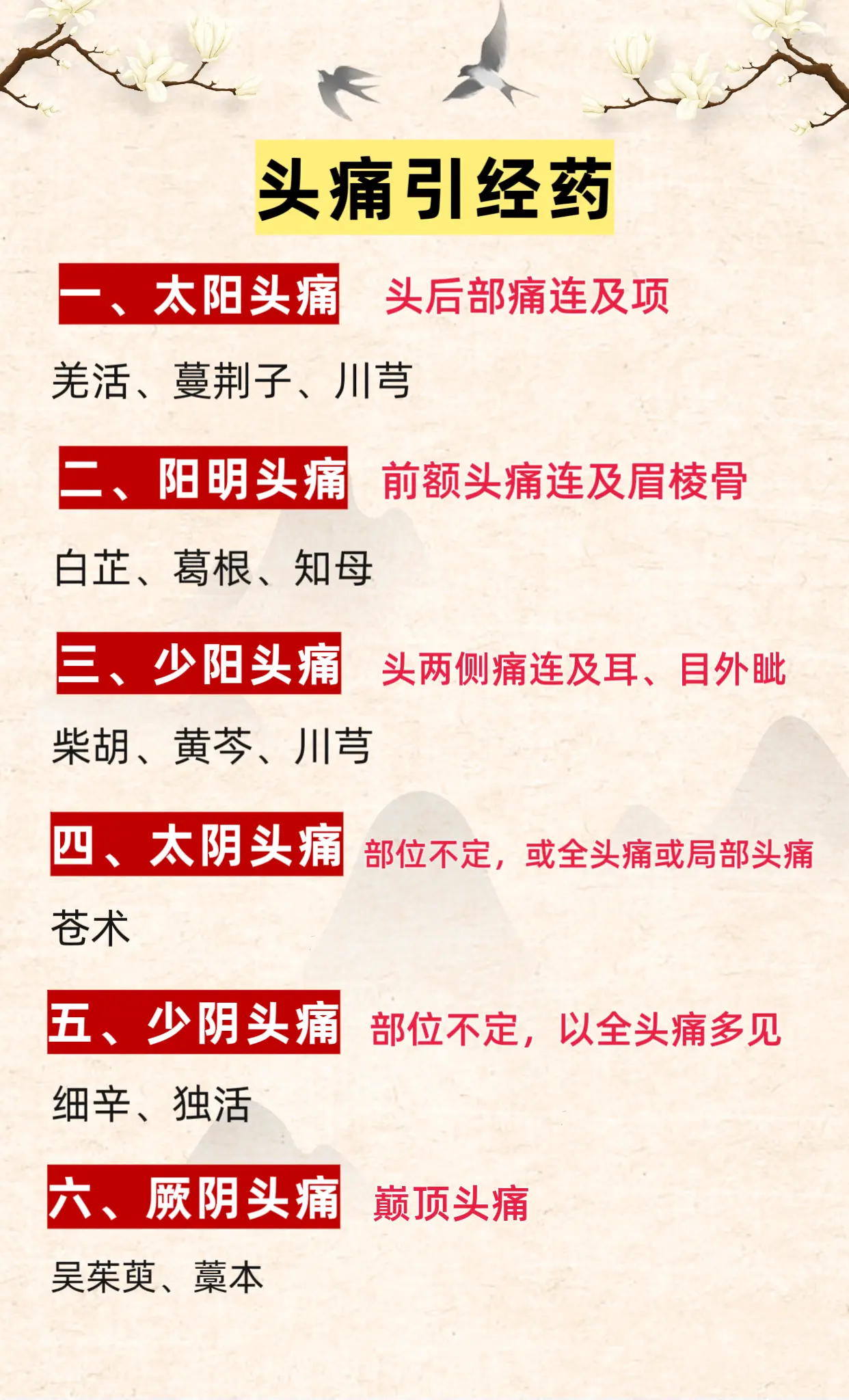 头痛引经药。