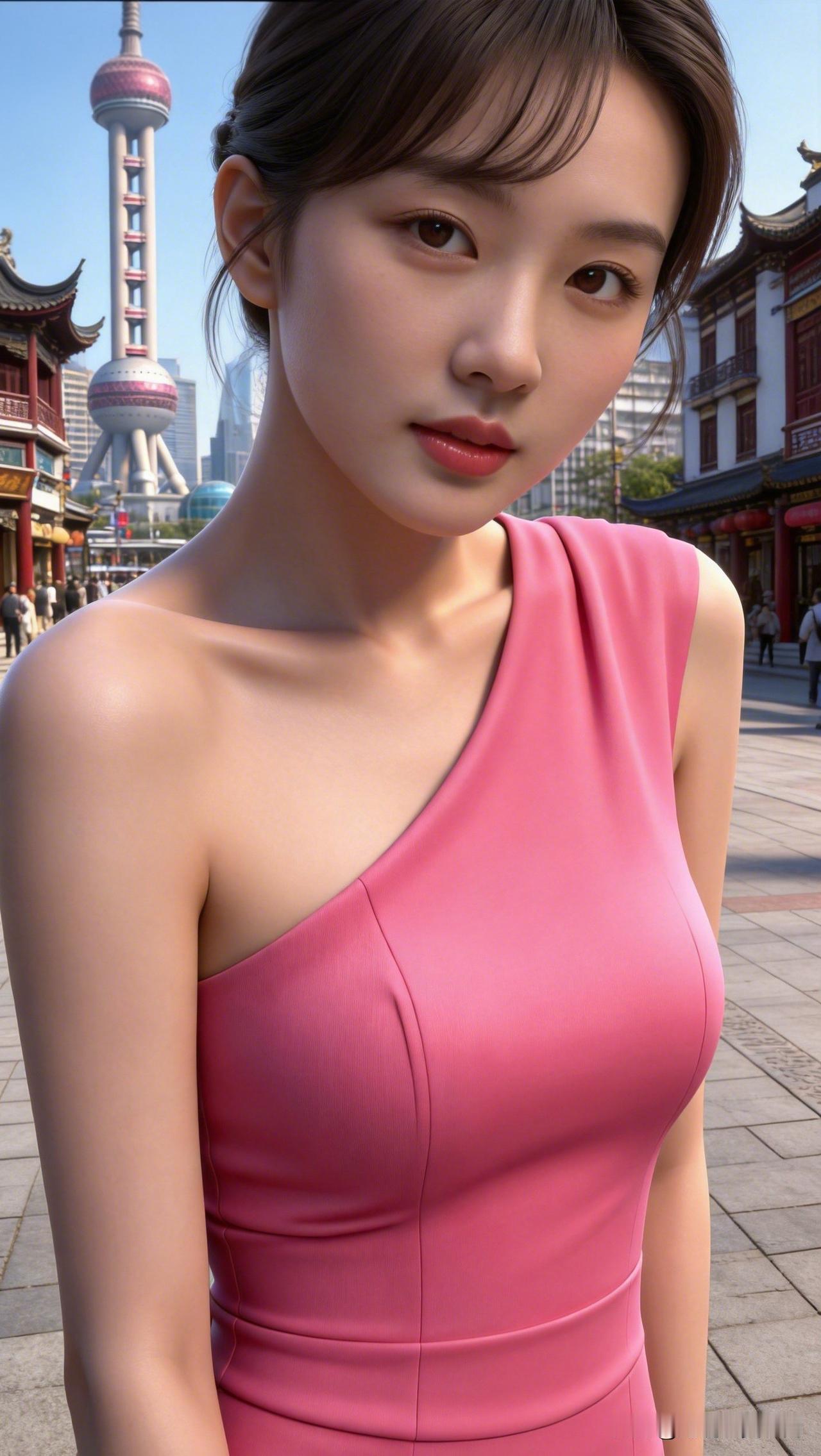 粉嫩少女心，塔影入画来。上海外滩打卡照💕每日搭配分享·时尚穿搭