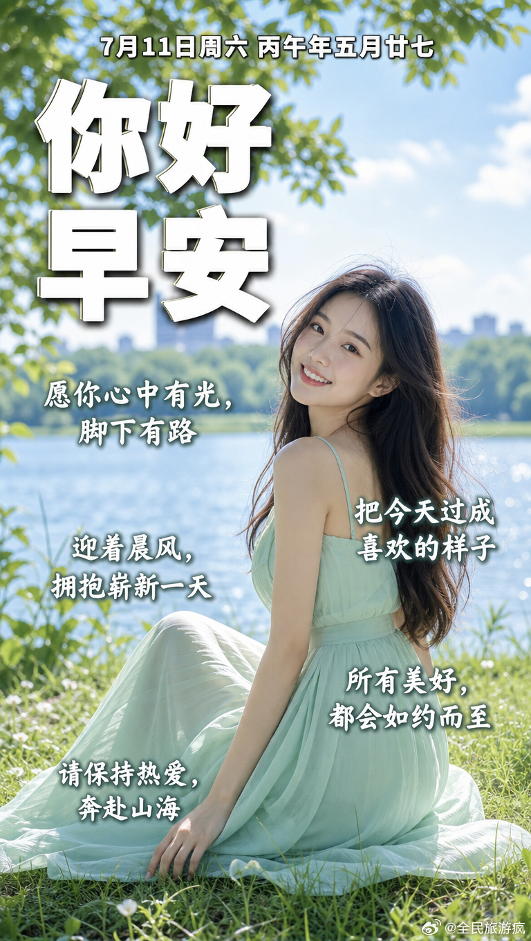 7月11日周六 丙午年五月廿七你好早安愿你心中有光，脚下有路迎着晨风，拥抱崭新一