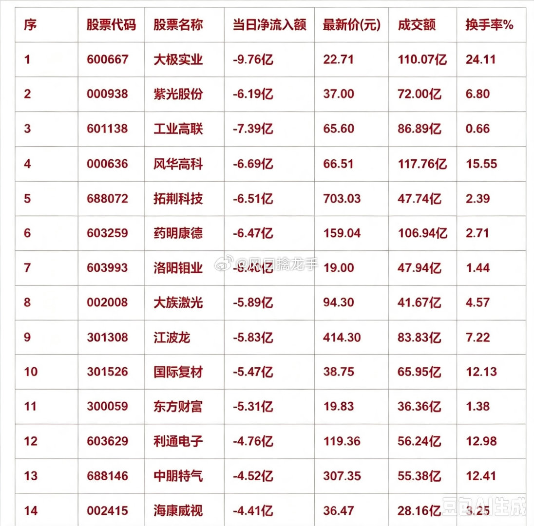 8月12日收盘｜资金疯狂出逃！15只个股大额流出，赛道股承压盘面数据复盘，不构成