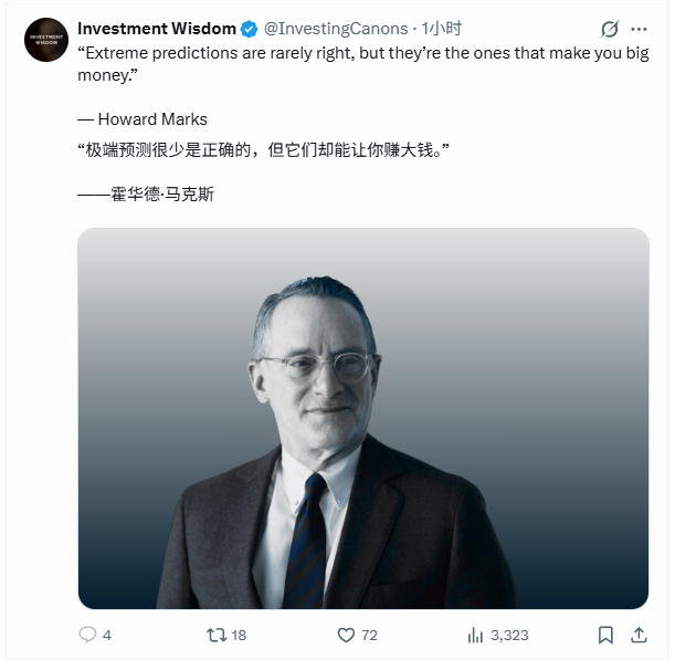 “极端预测很少是正确的，但它们却能让你赚大钱。”——霍华德·马克斯 投资