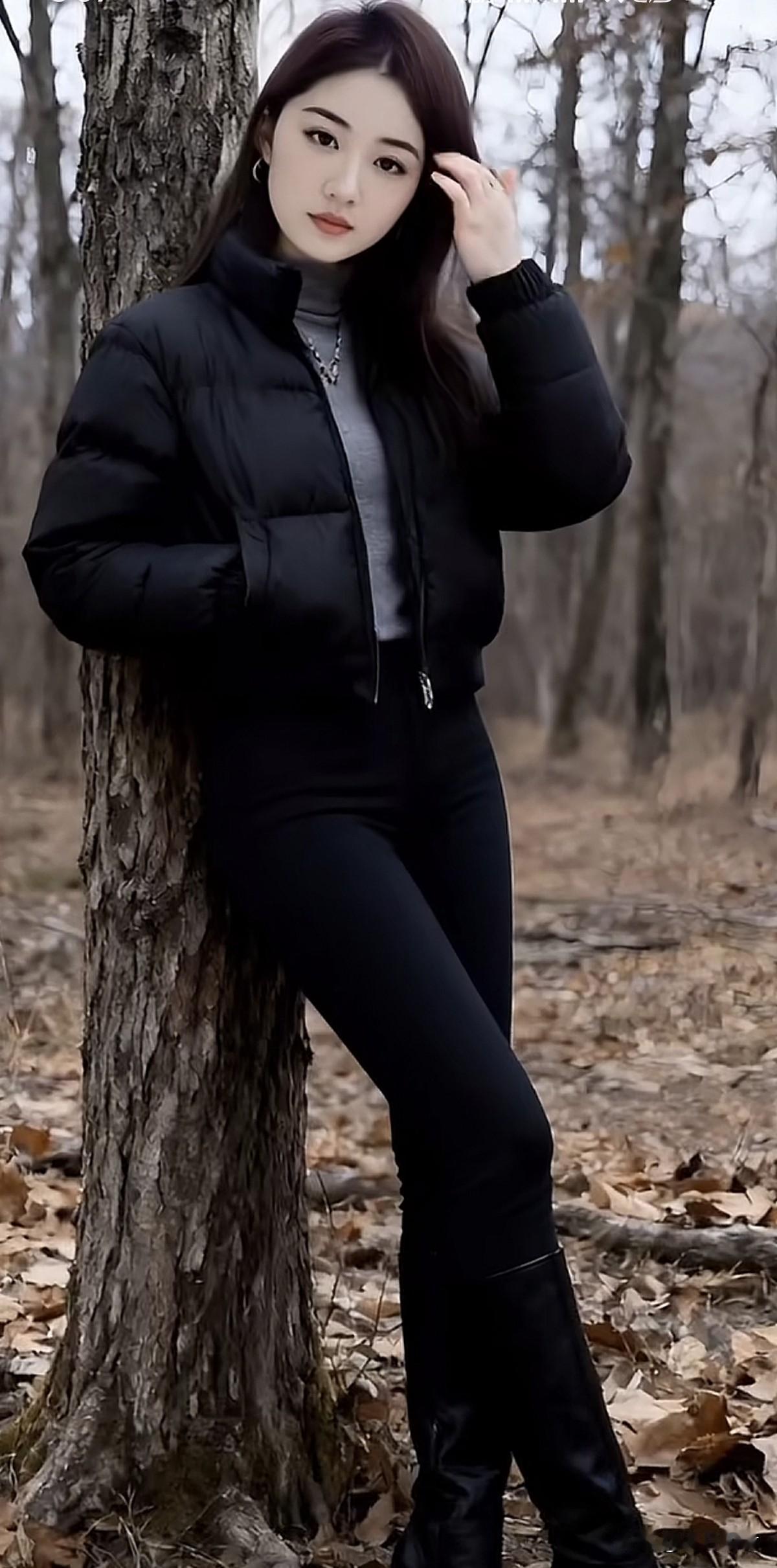 秋风落叶下，美人倚树间。