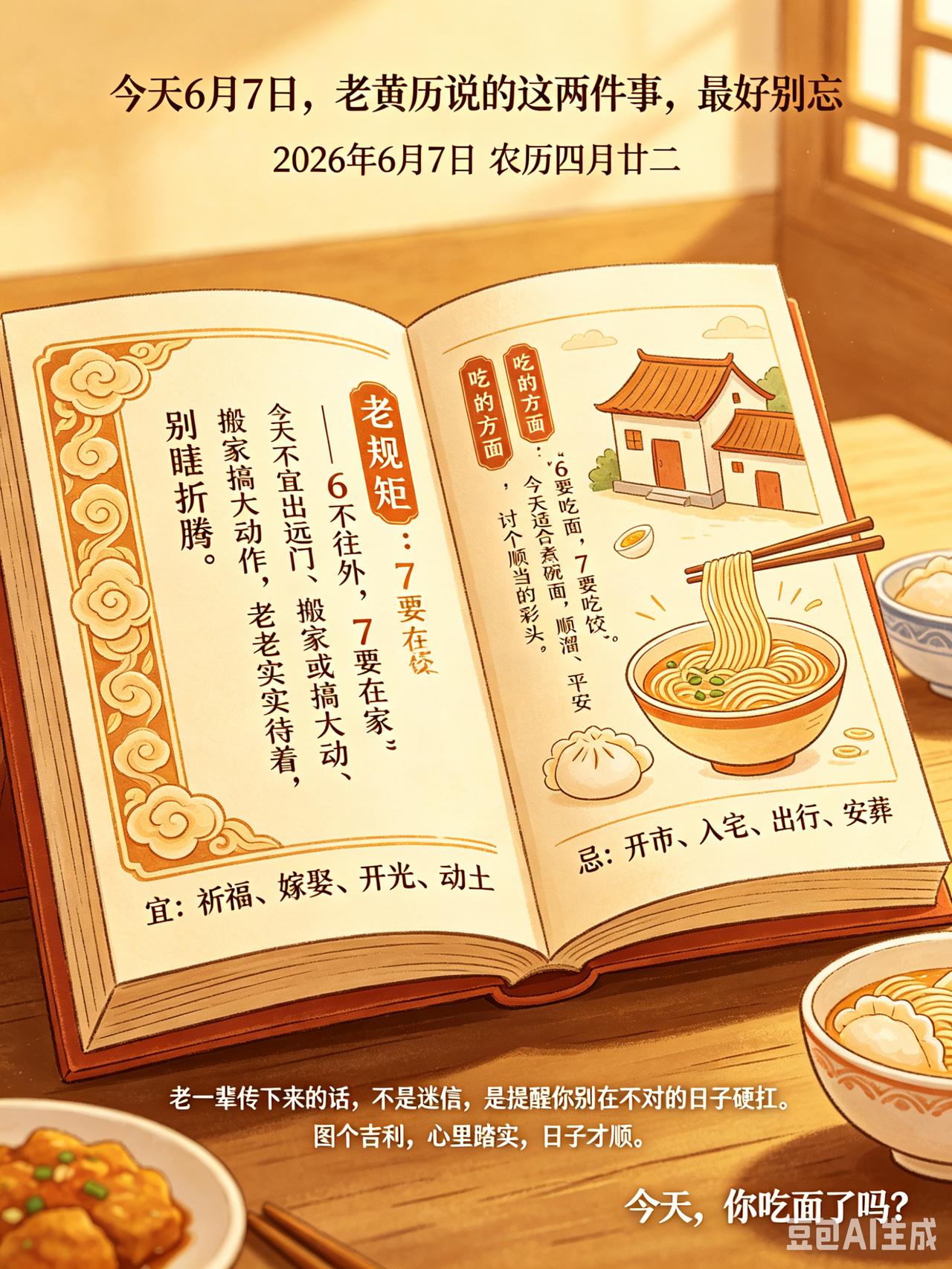 今天6月7日，老黄历说的这两件事，最好别忘

今天是2026年6月7日，农历四月
