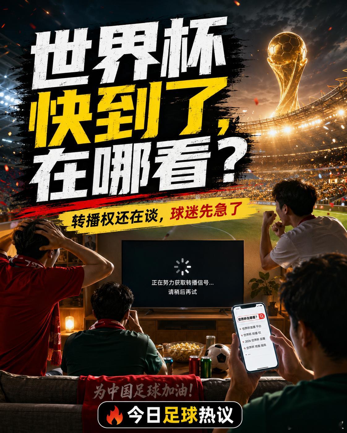 世界杯越来越近了，结果现在最让球迷焦虑的不是分组，也不是谁能夺冠，而是——到底能
