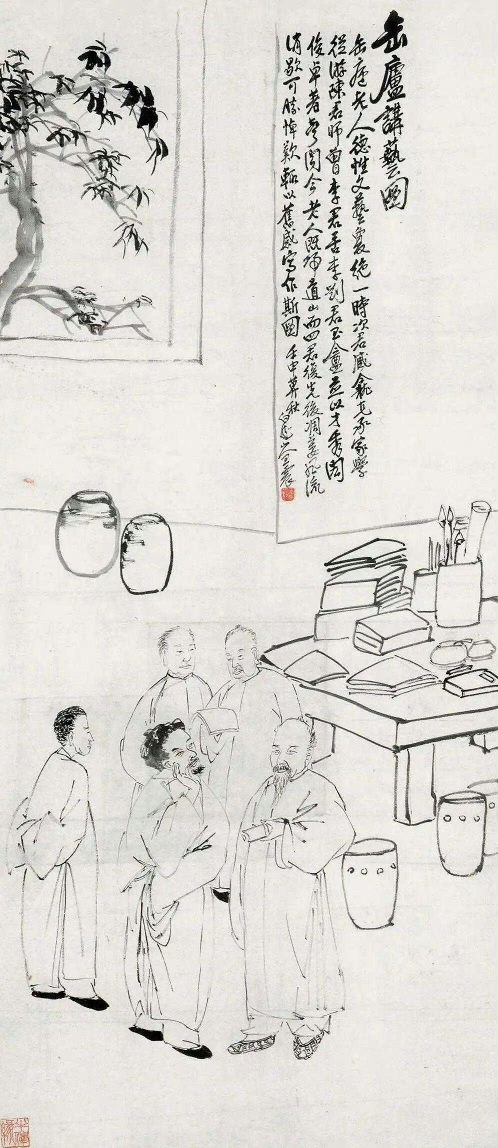 作者加速成长计划这幅漫画上的几个人，每个人的神态动作都不一样，有说话的，有聆听的