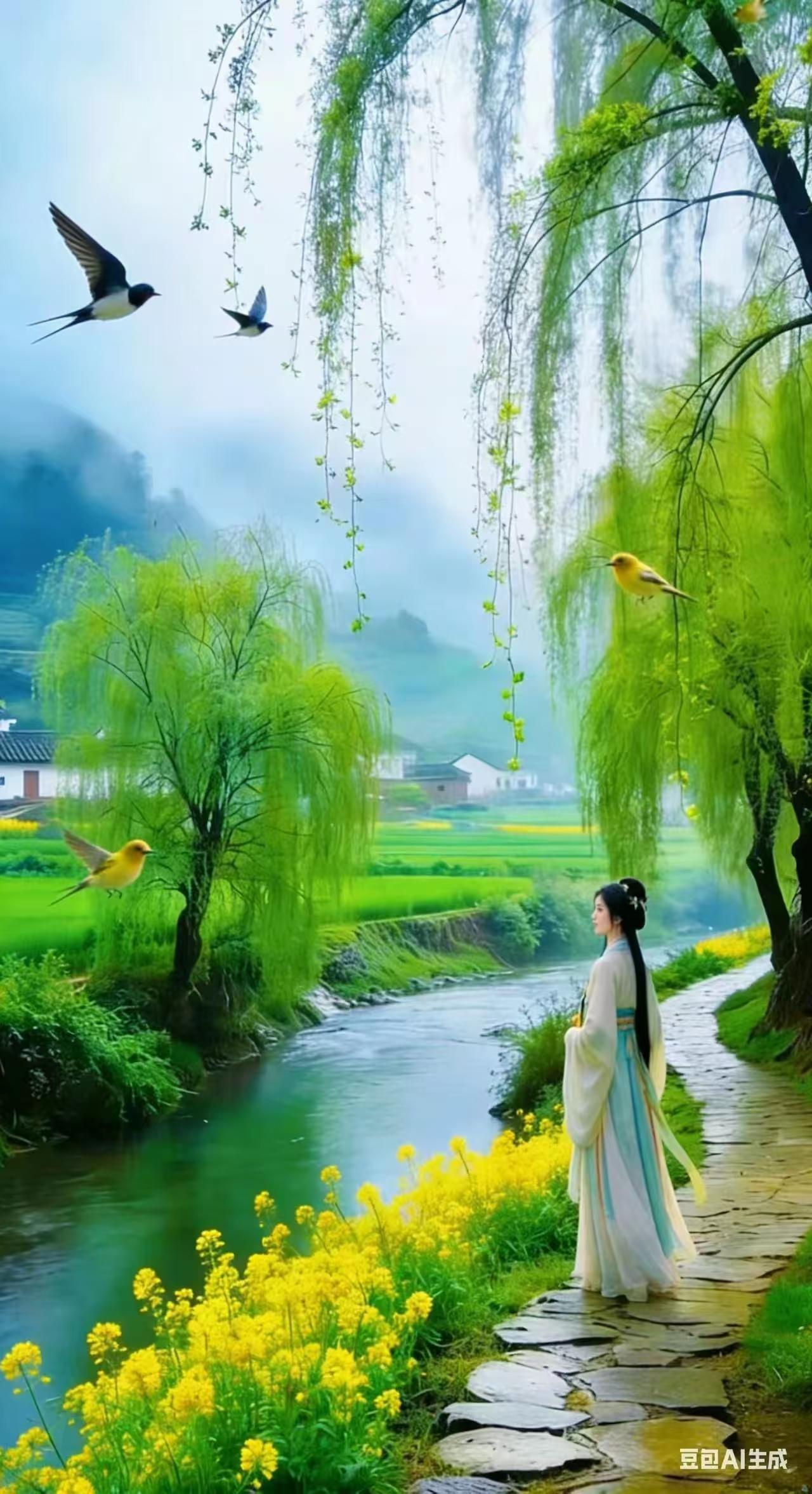 四块玉·早春拾韵 
暖风轻，柔丝碧，
娇莺婉转绕芳堤。
寻香追艳春光里，
琴韵低